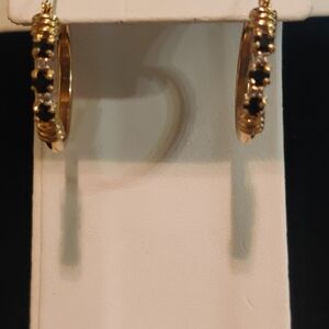 Elegant 10k Gold and Blue Sapphire Hoop Earrings